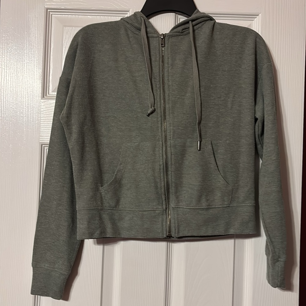 Hippie Rose hooded zip up sweatshirt size XS green Gray
